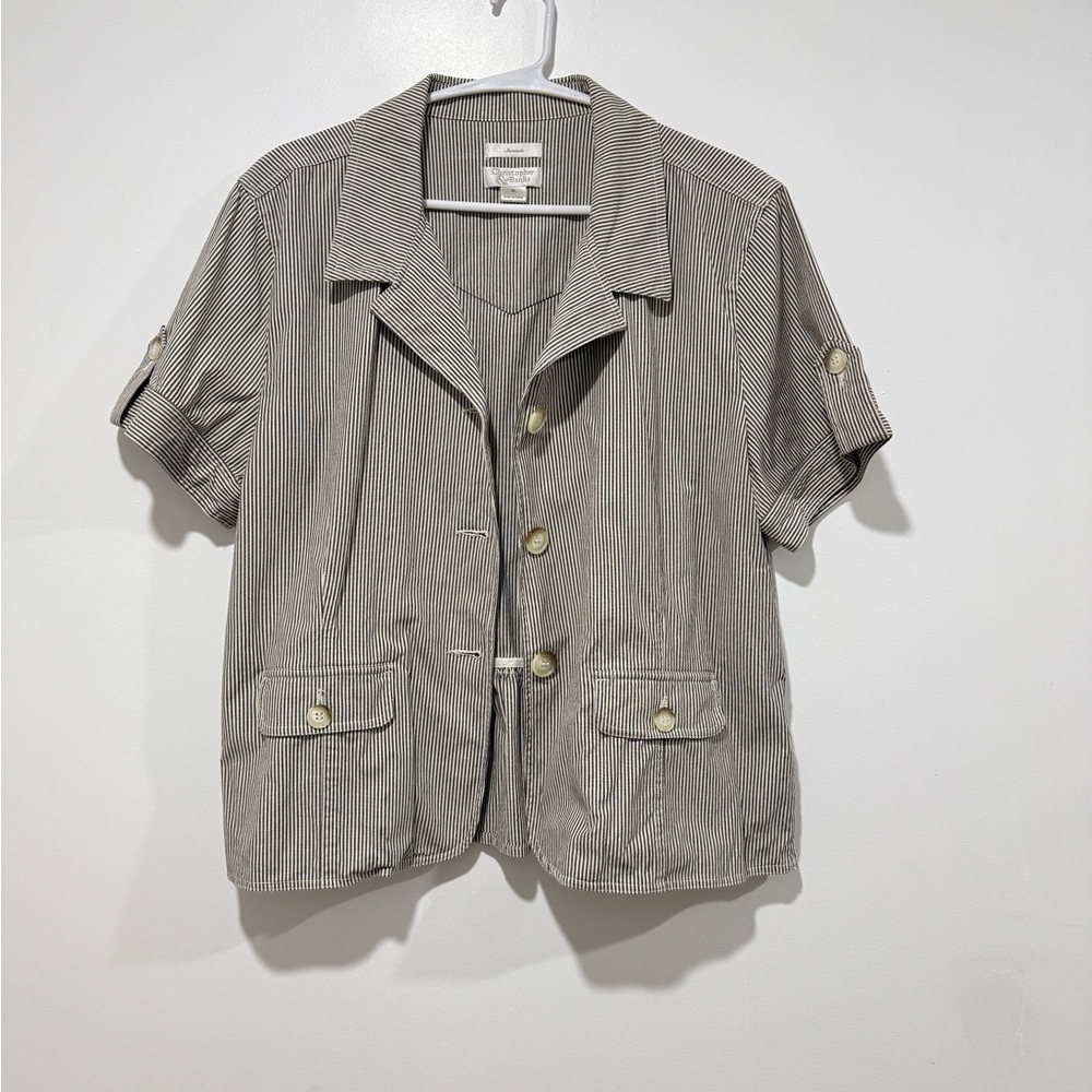 Christopher & Banks Black and White Striped blazer Jacket - Picture 3 of 5